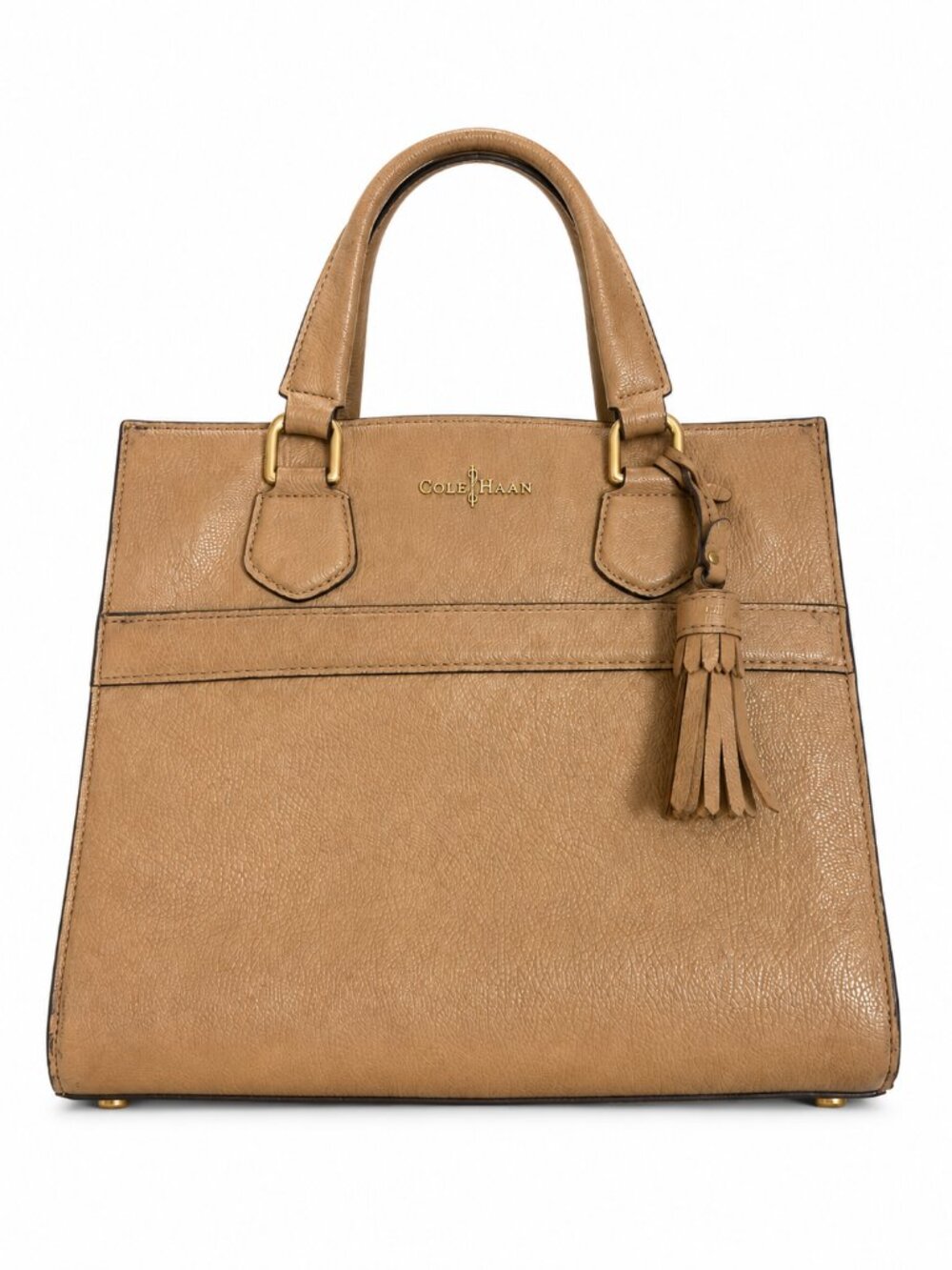 Cole Haan Pebbled Leather Satchel Tote Taupe/Greige Leather Gold Hardware Tassel - Picture 1 of 7